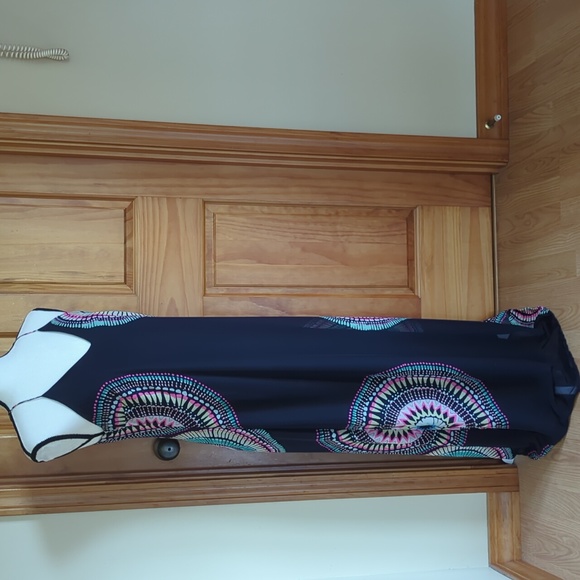 Old Navy T-Strap Chiffon Geometric Boho Maxi Dress S Blue Pink - Picture 4 of 16